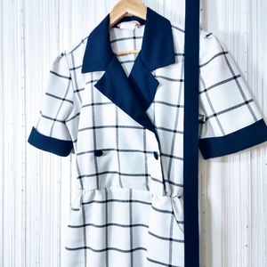 Vintage Dress with Belt (Navy Blue)